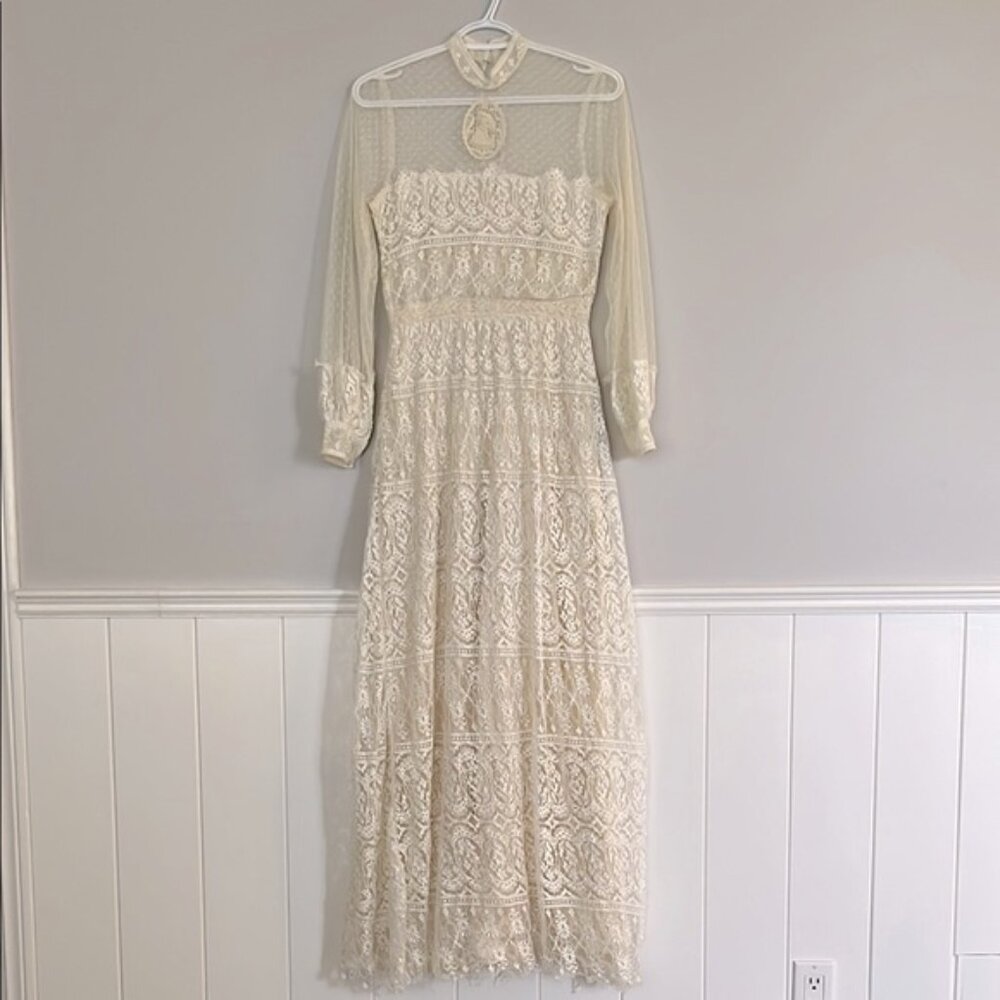 Vintage 1970βs Toutay Bar cream lace dress size XS 36 - Picture 2 of 16